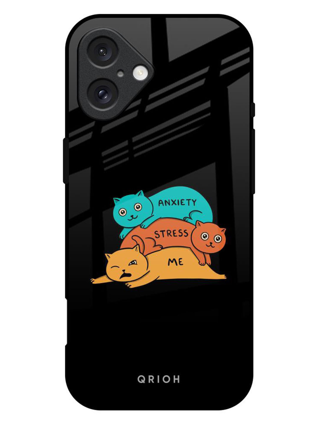 

QRIOH Anxiety Stress Real Printed iPhone 16 Plus Back Case, Black