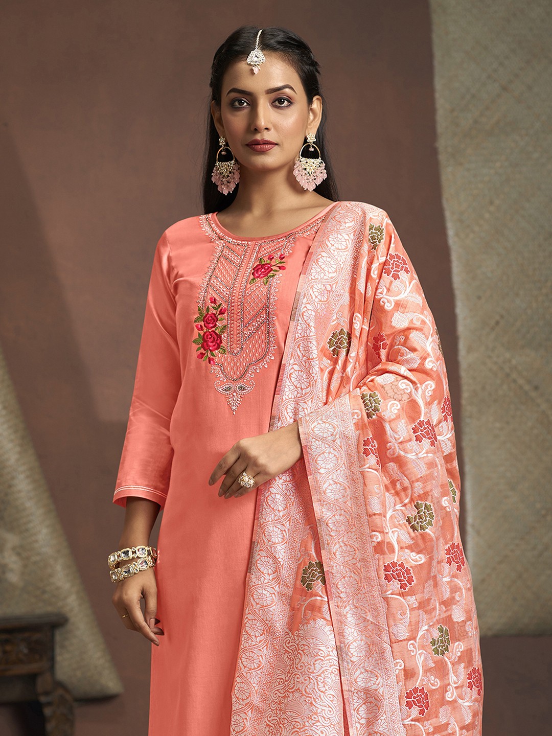 

Anouk Peach Floral Embroidered Unstitched Dress Material