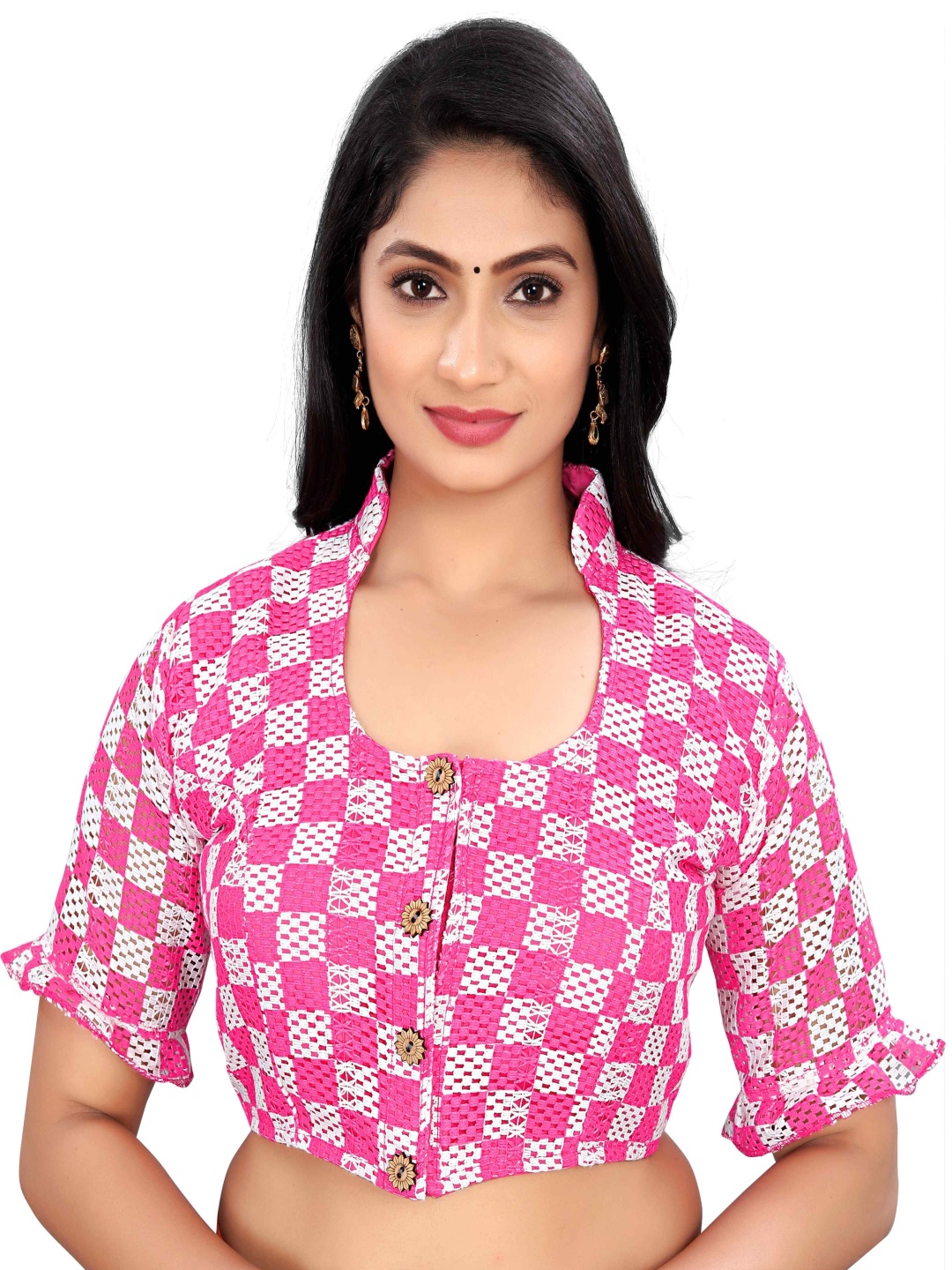 

HERE&NOW Women Round Neck Cotton Saree Blouse, Pink