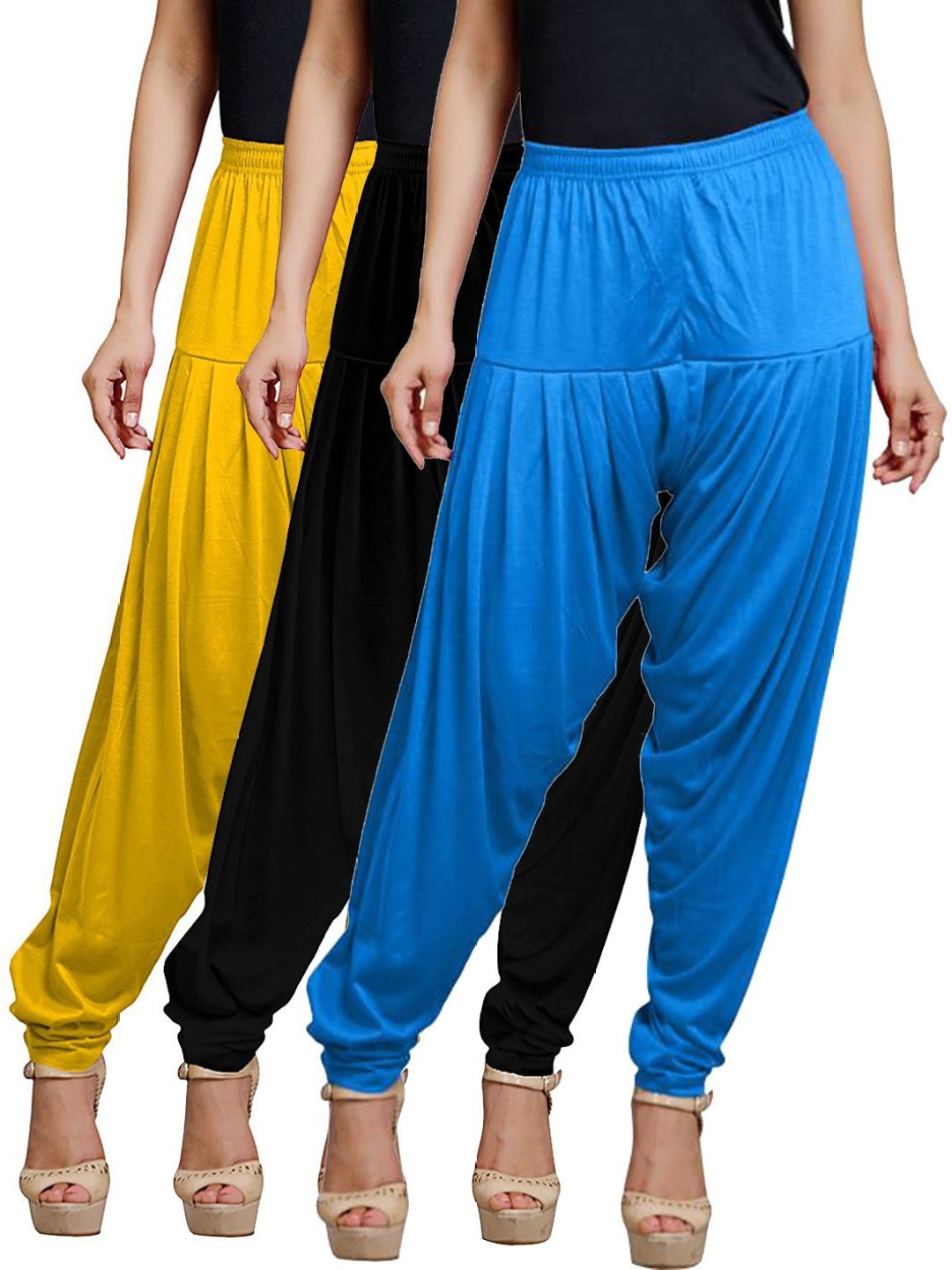 

AFRA GARMENTS Women Plus Size Pack Of 3 Mid-Rise Loose-Fit Patiala, Yellow
