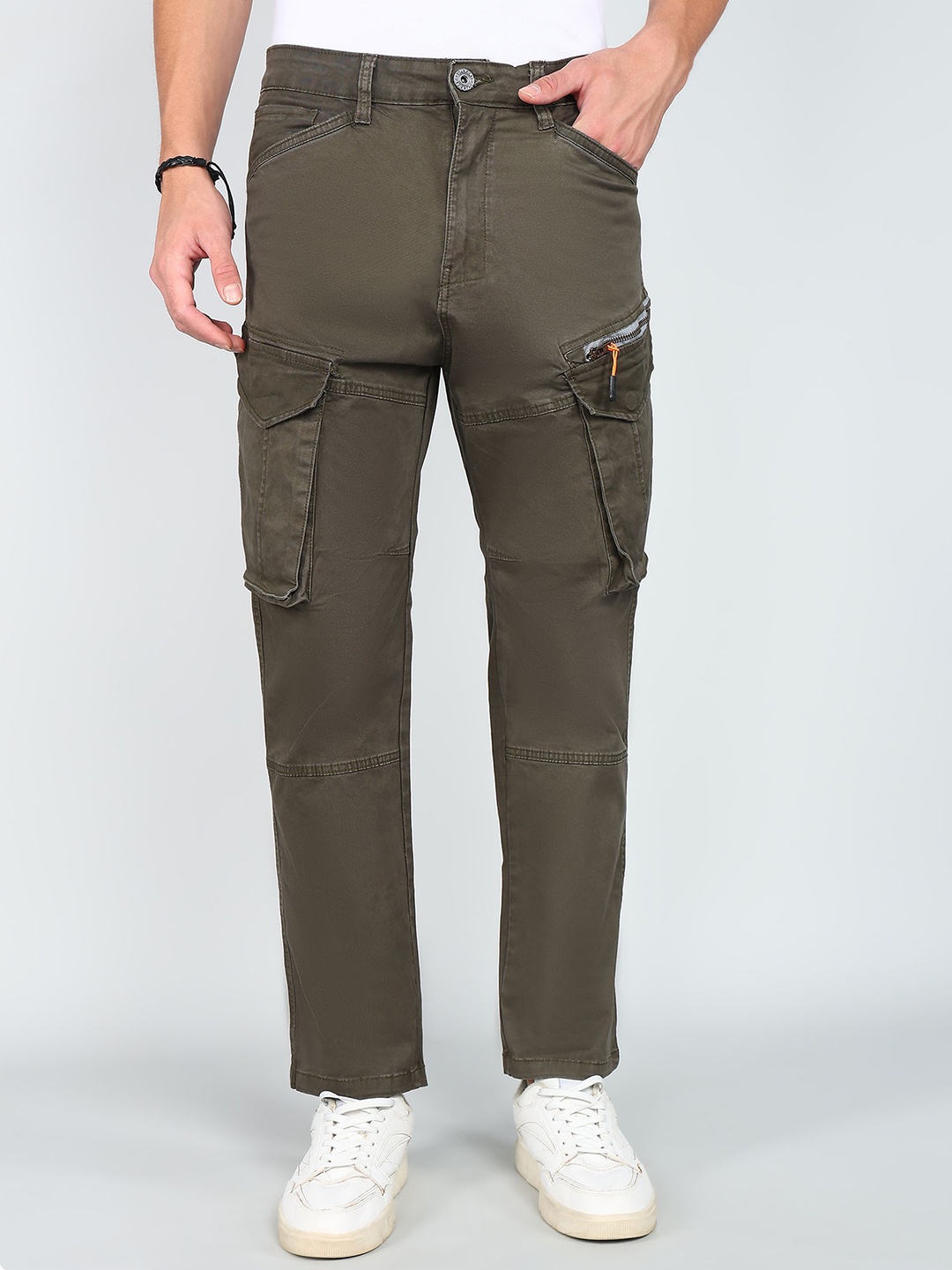 

BAESD Men Relaxed Fit Mid-Rise Cargos Trousers, Green