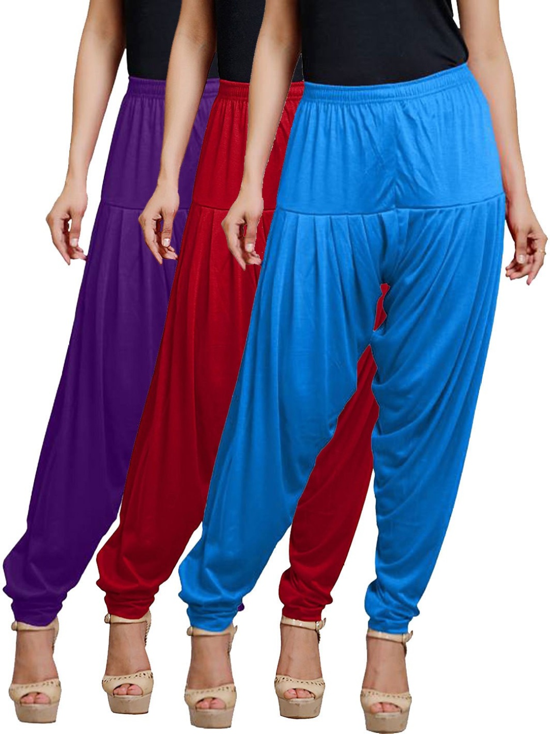 

AFRA GARMENTS Women Plus Size Pack Of 3 Loose Fit Mid Rise Patiala, Violet