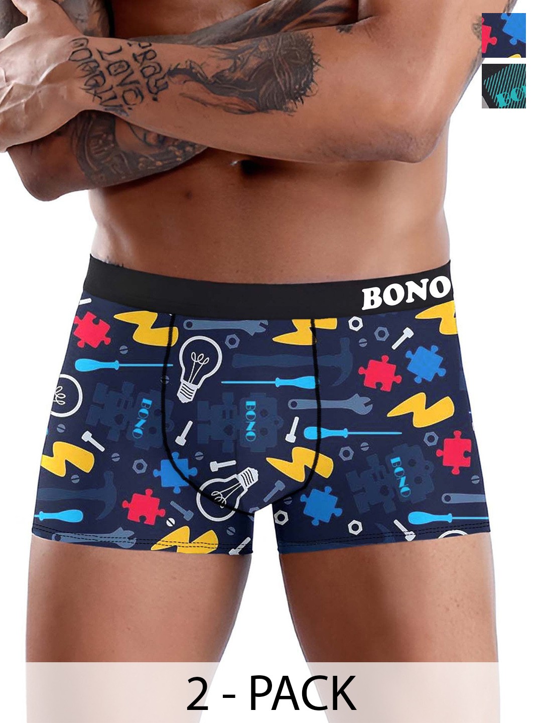 

DISPENSER Pack Of 2 Printed Anti Bacterial Stretchable Trunks C1-C2-M, Blue