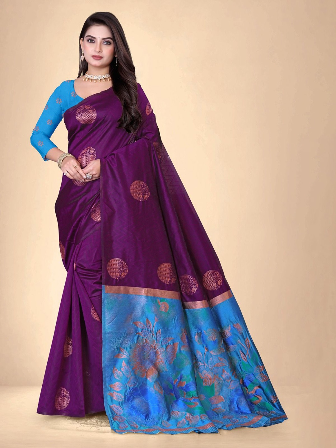 

Abhilasha Ethnic Motifs Woven Design Zari Pure Silk Kanjeevaram Saree, Purple