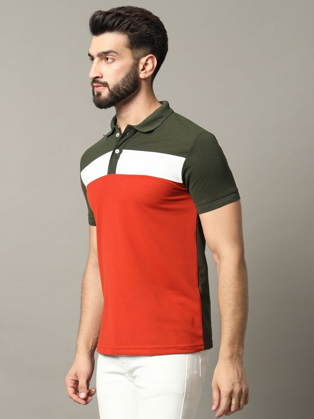 

RELANE Men Colourblocked Polo Collar T-shirt, Orange