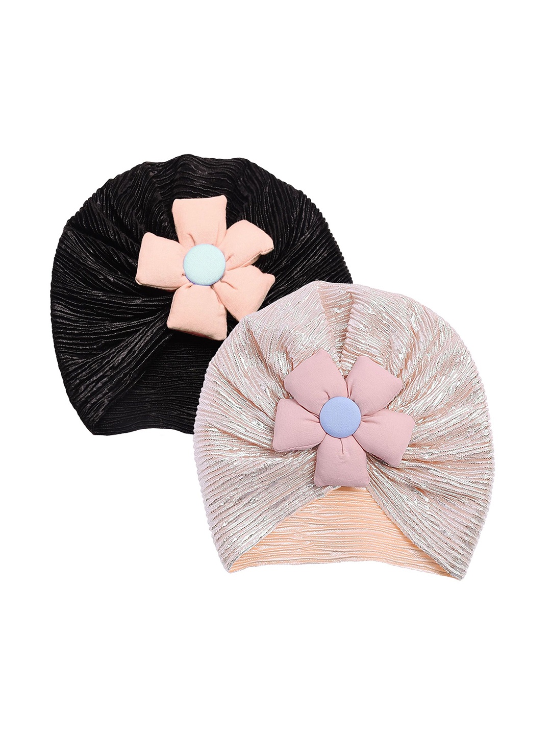 

THE LITTLE LOOKERS Kids Cotton Soft Hosiery Turban Flower Bow Cap, Black