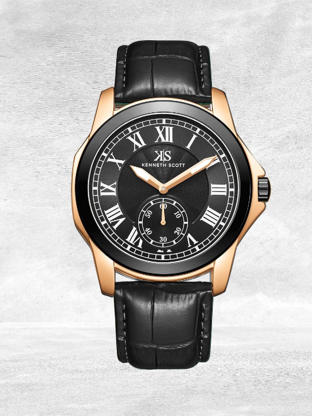 

KENNETH SCOTT Men Dial & Leather Textured Straps Analogue Watch K24018-KLBB, Brown