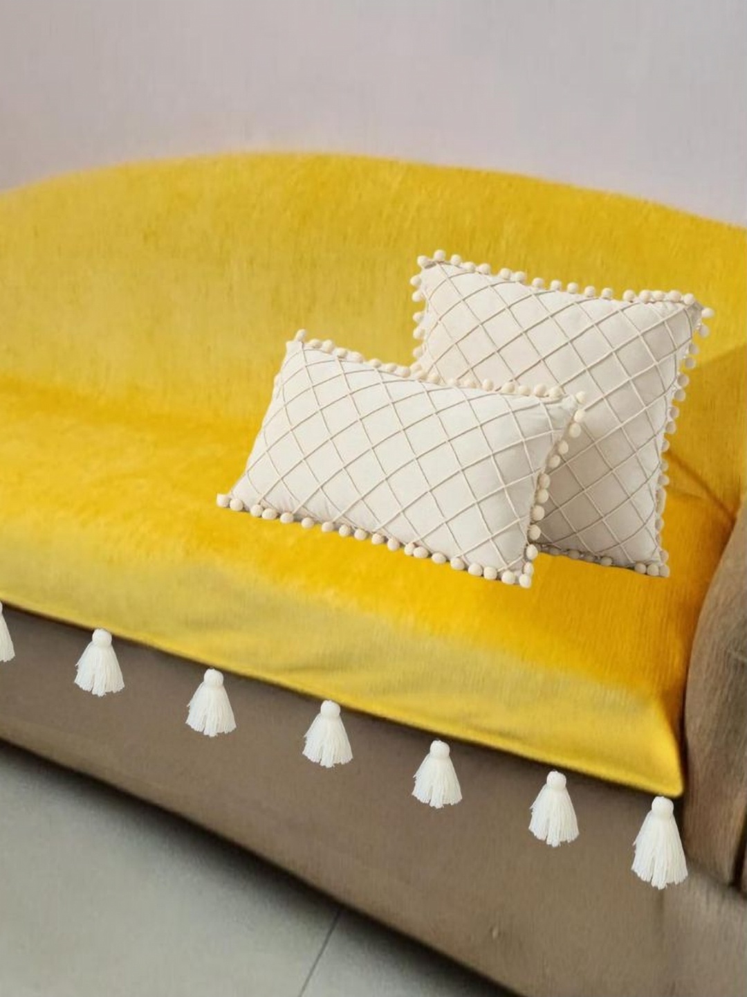 

THROWPILLOW Yellow & Gold-Toned Solid Polyester 1 Piece Sofa Cover