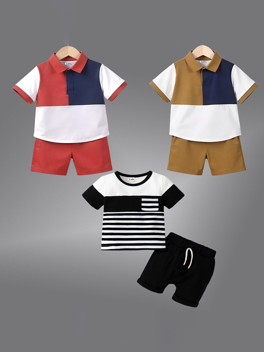 

Lofn Kids Pack Of 3 Colourblocked Pure Cotton T-Shirts With Shorts, White