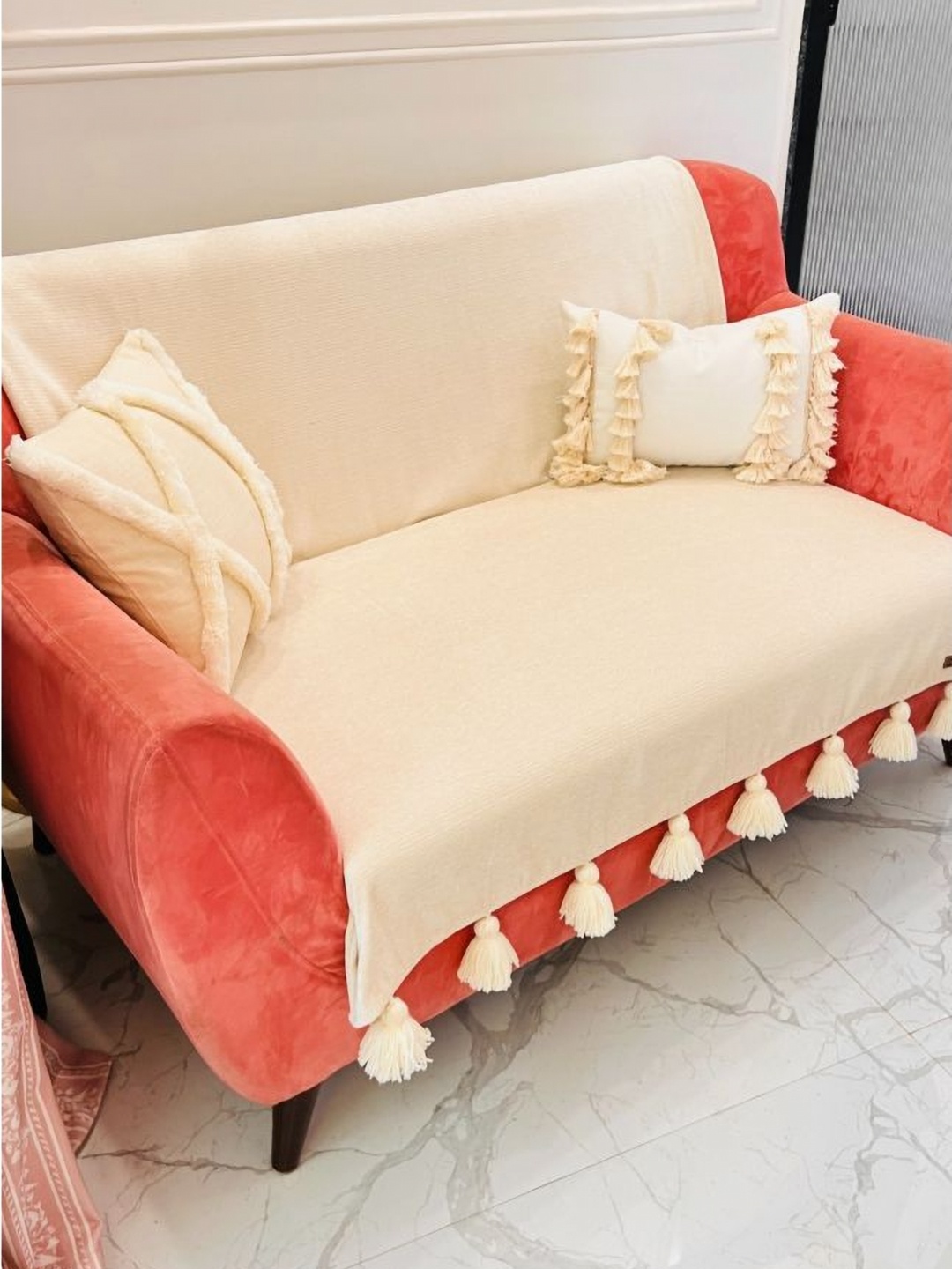 

THROWPILLOW Off White Anti Slip Thick And Sturdy Sofa Cover