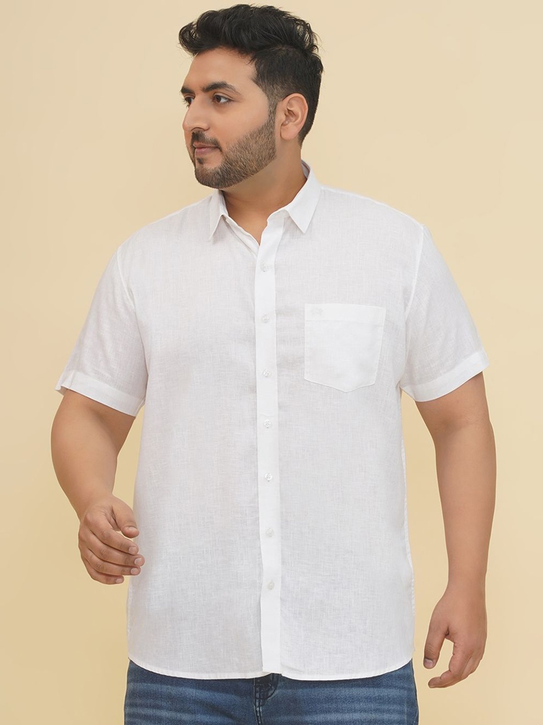 

John Pride Men Regular Fit Spread Collar Solid Cotton Casual Shirt, White