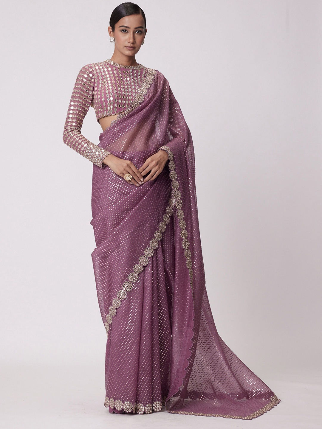 

Ekta Textiles Embellished Sequinned Pure Georgette Saree, Purple