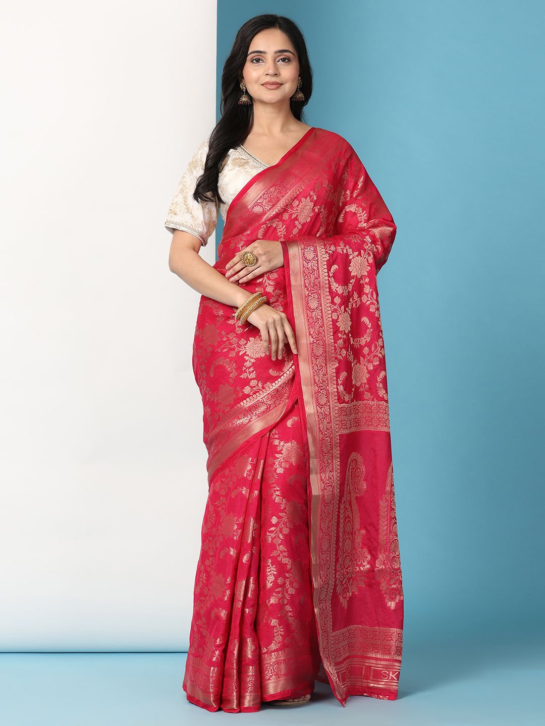 

Pionex Ethnic Motifs Zari Banarasi Saree, Red