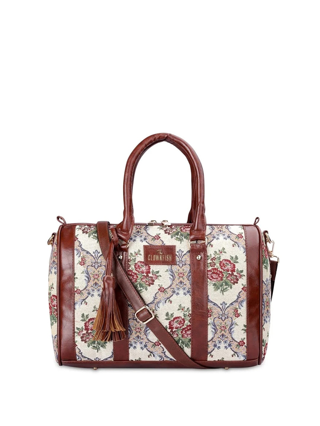 

THE CLOWNFISH Women Floral Printed Bowling Handheld Bag, White