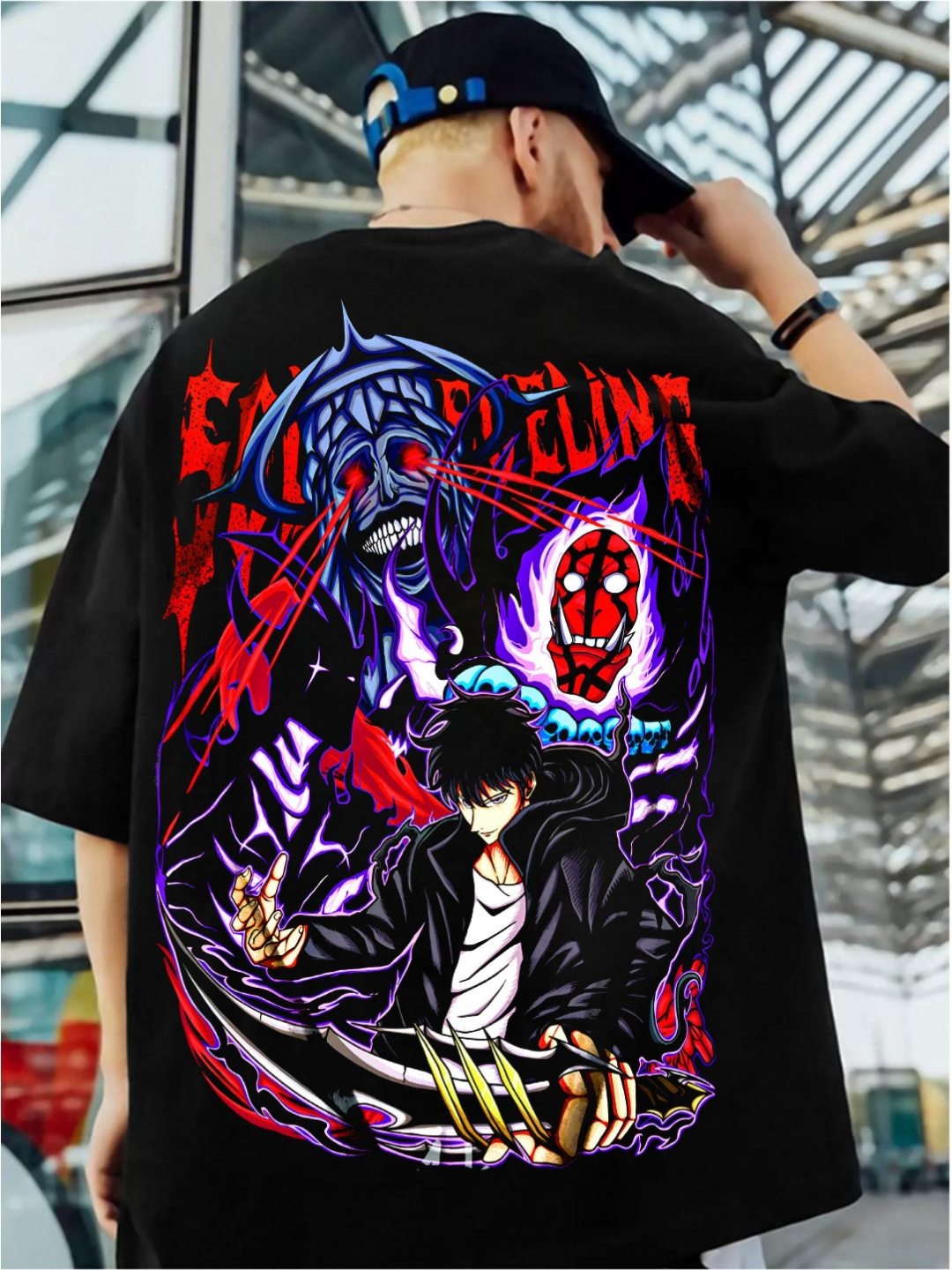 

ZEN1 FASHION Men Abzorb Graphic Printed Round Neck Cotton Oversized T-shirt, Black