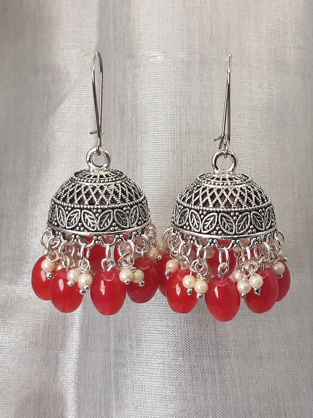 

HOPMEE Crystal Beaded Oxidised Dome Shaped Jhumkas, Red