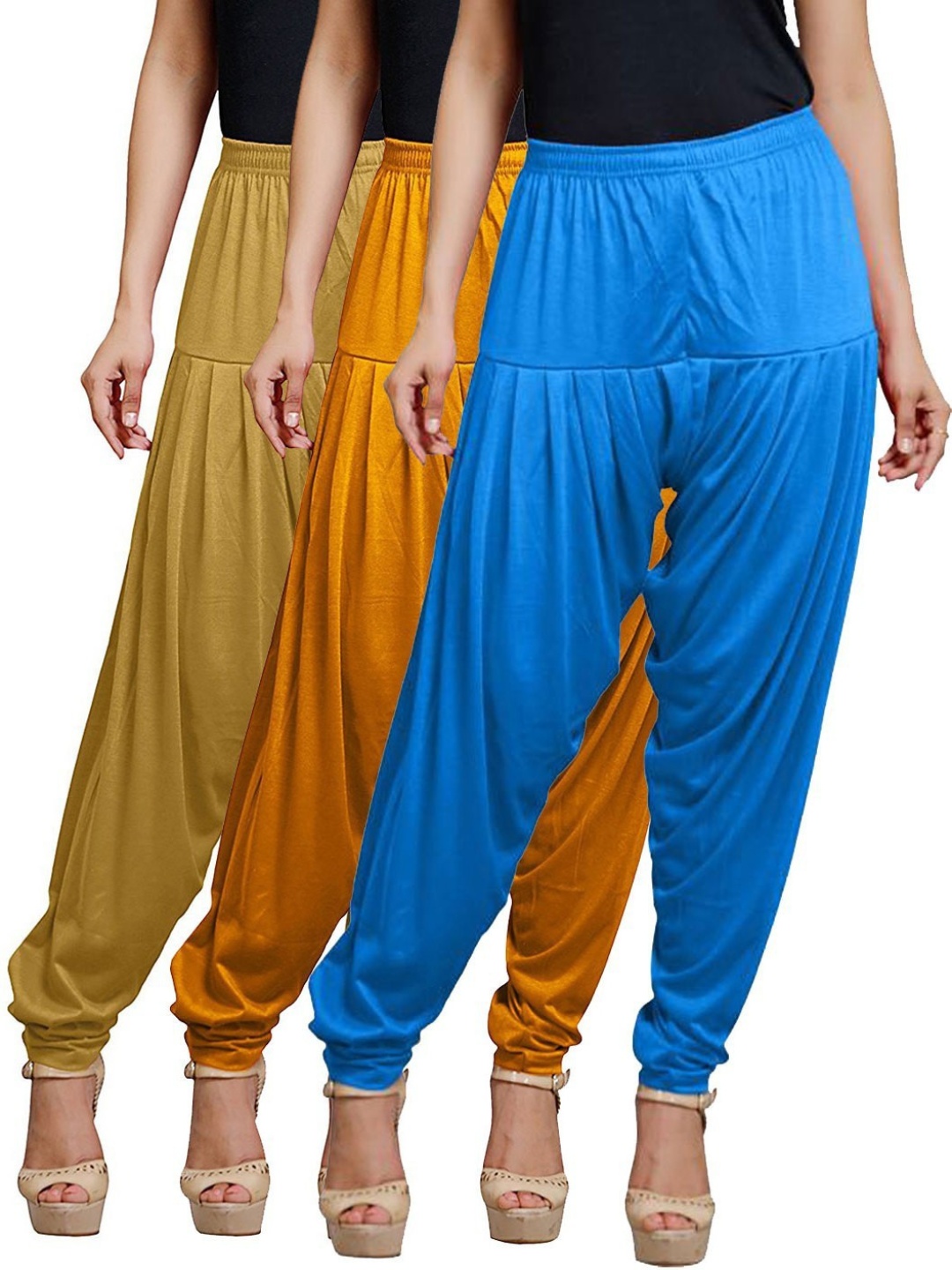 

AFRA GARMENTS Women Pack Of 3 Mid Rise Loose Fit Patiala, Blue