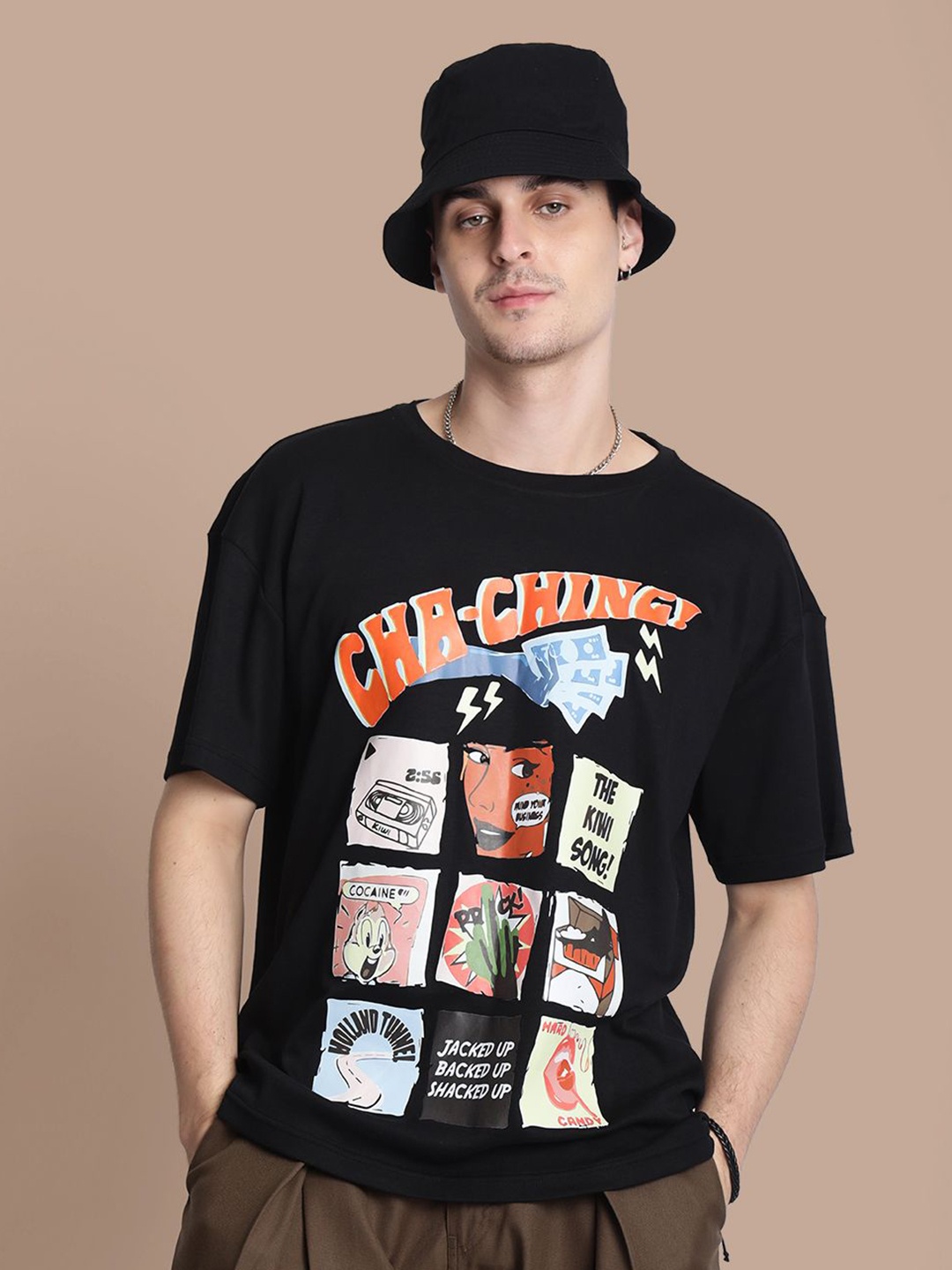 

Bene Kleed Men Graphic Printed Round Neck Cotton T-shirt, Black