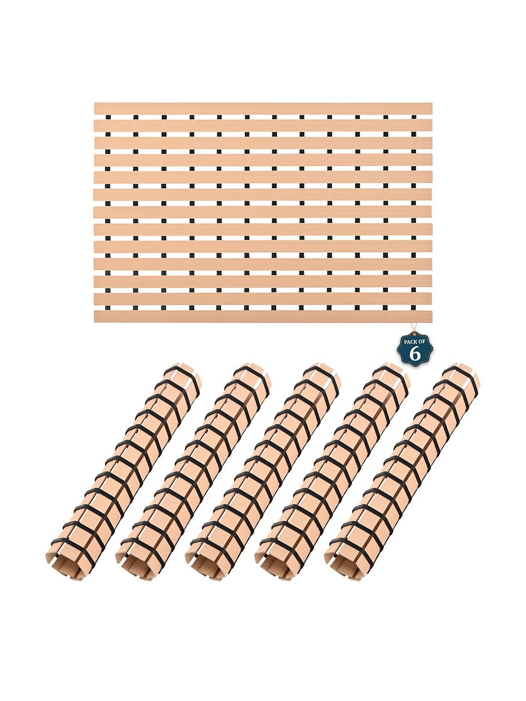 

Kuber Industries Beige & Black 6 Pieces Striped 110 GSM Bath Rugs