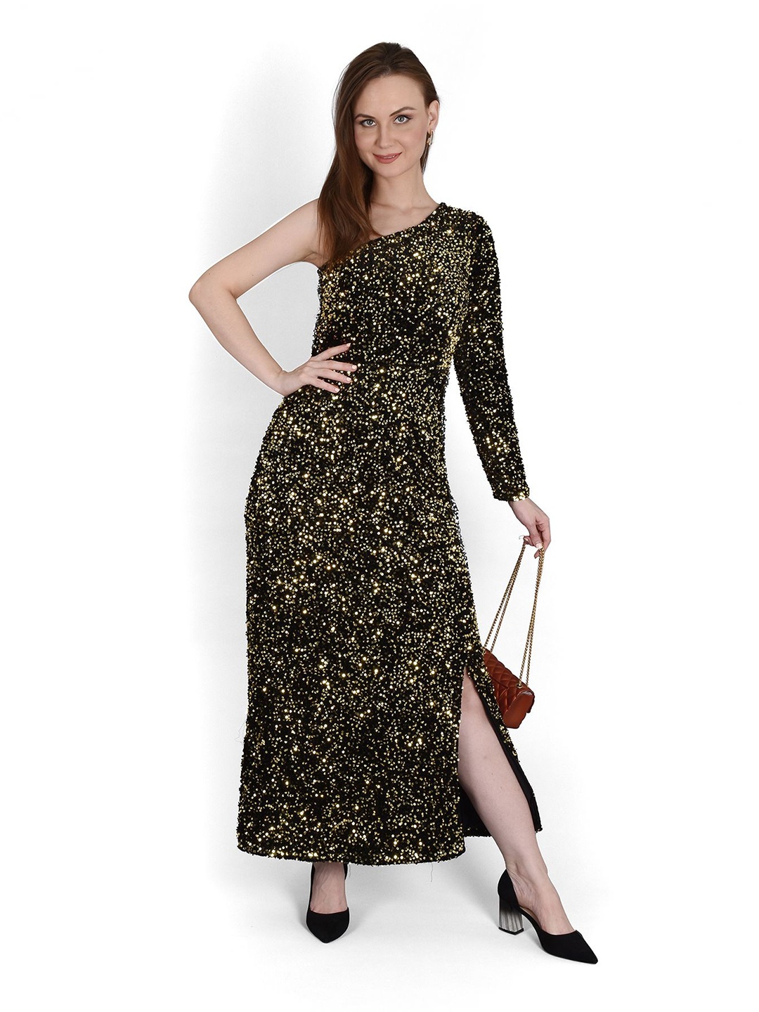 

MISS HAUTE Women Embellished A-Line Maxi Dress, Black