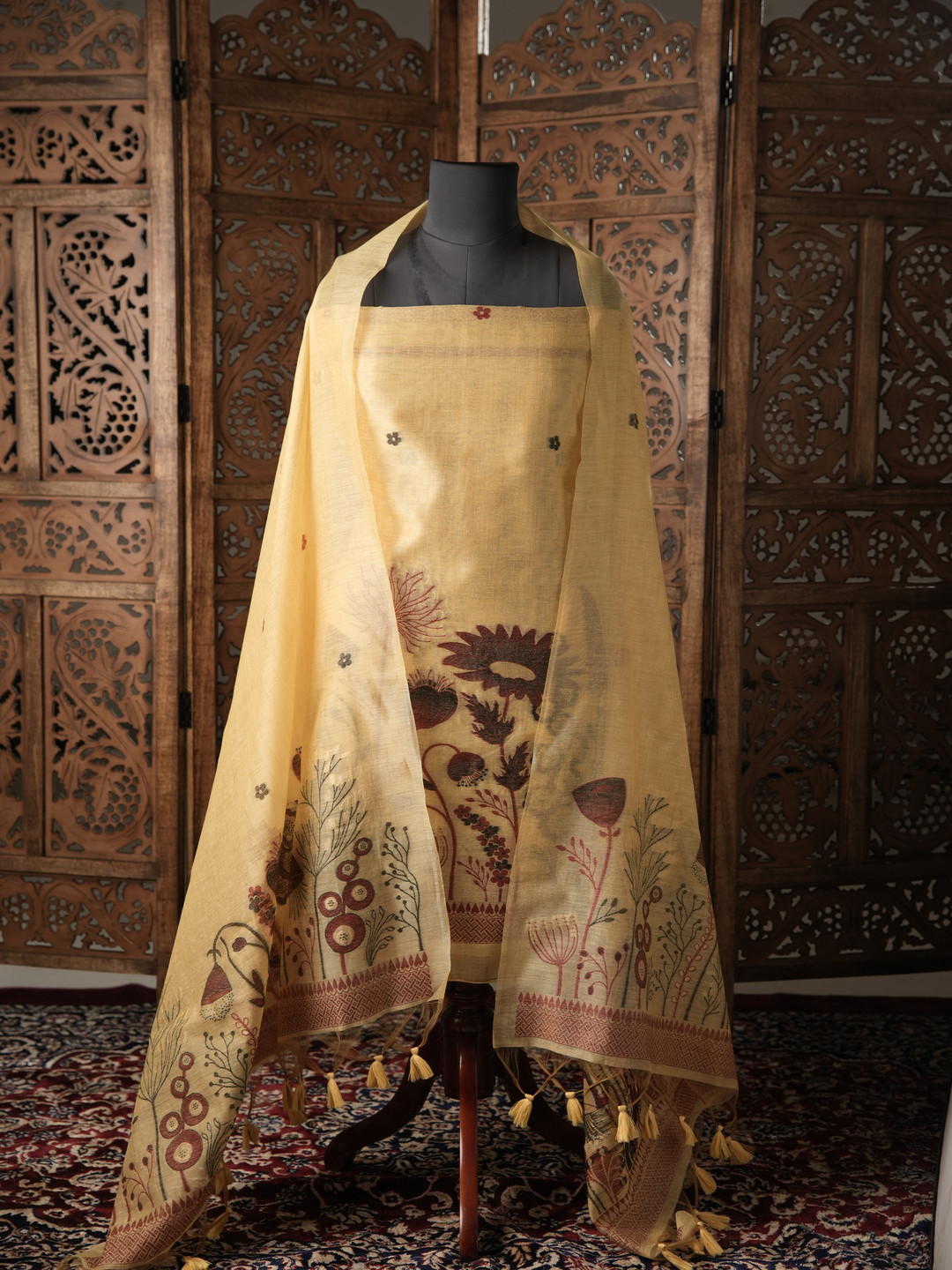 

GAJARAI Woven Design Zari Unstitched Dress Material, Yellow