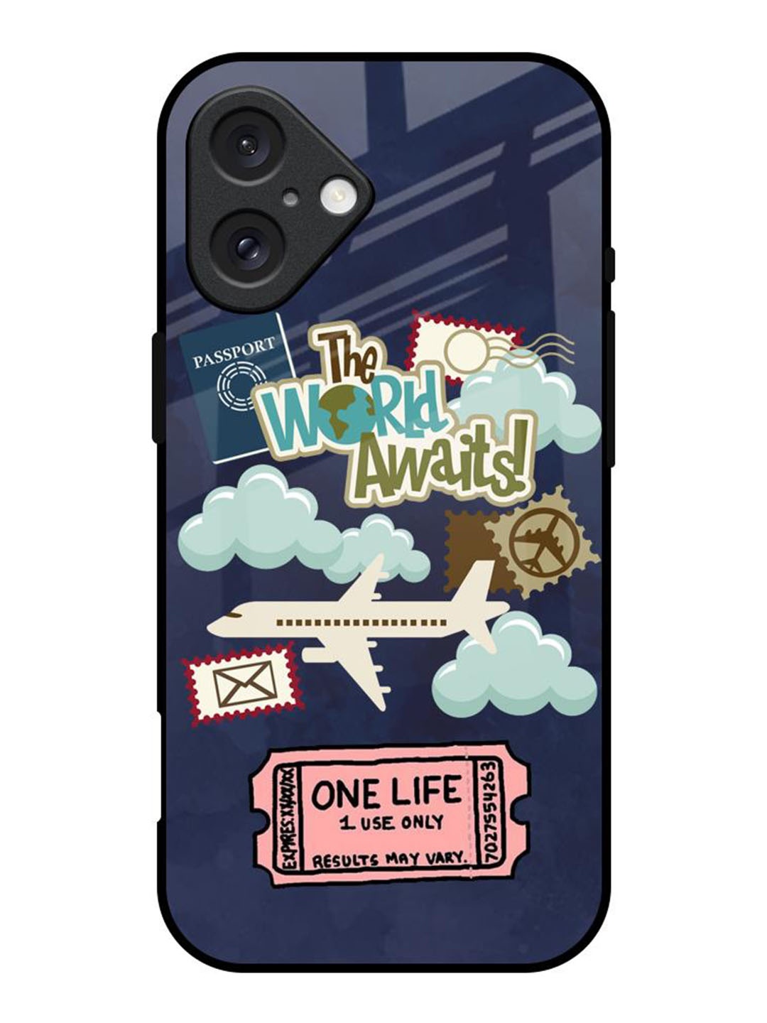

QRIOH Tour The World Printed iPhone 16 Back Case, Blue
