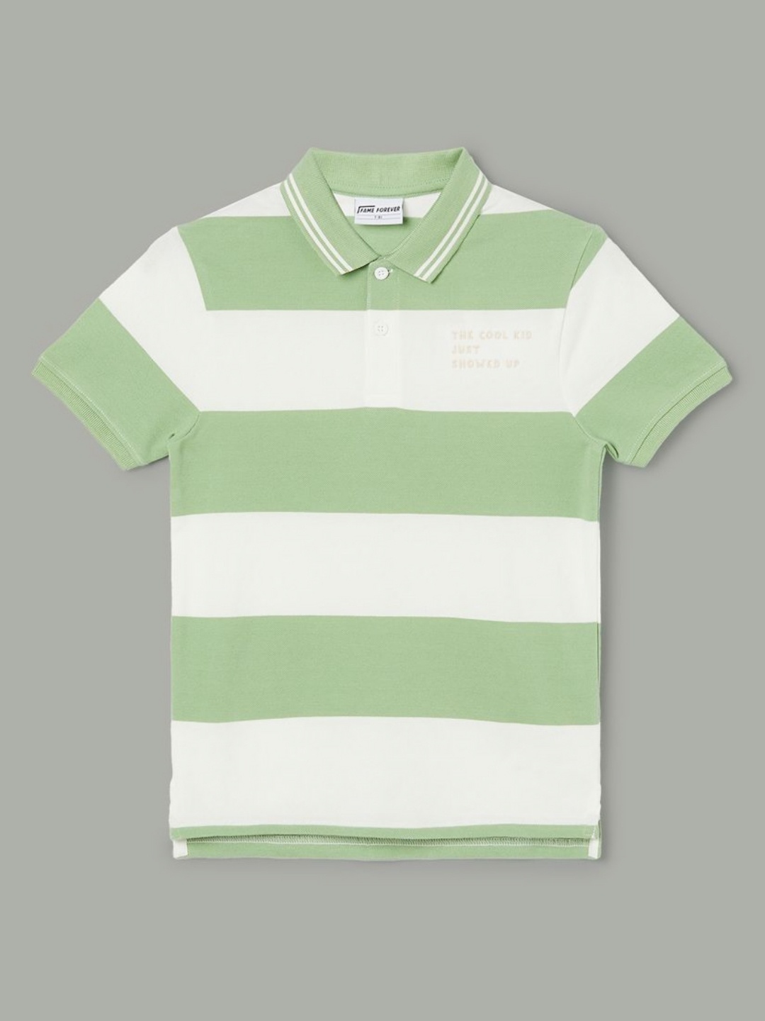 

Fame Forever by Lifestyle Boys Striped Polo Collar Cotton T-shirt, Green
