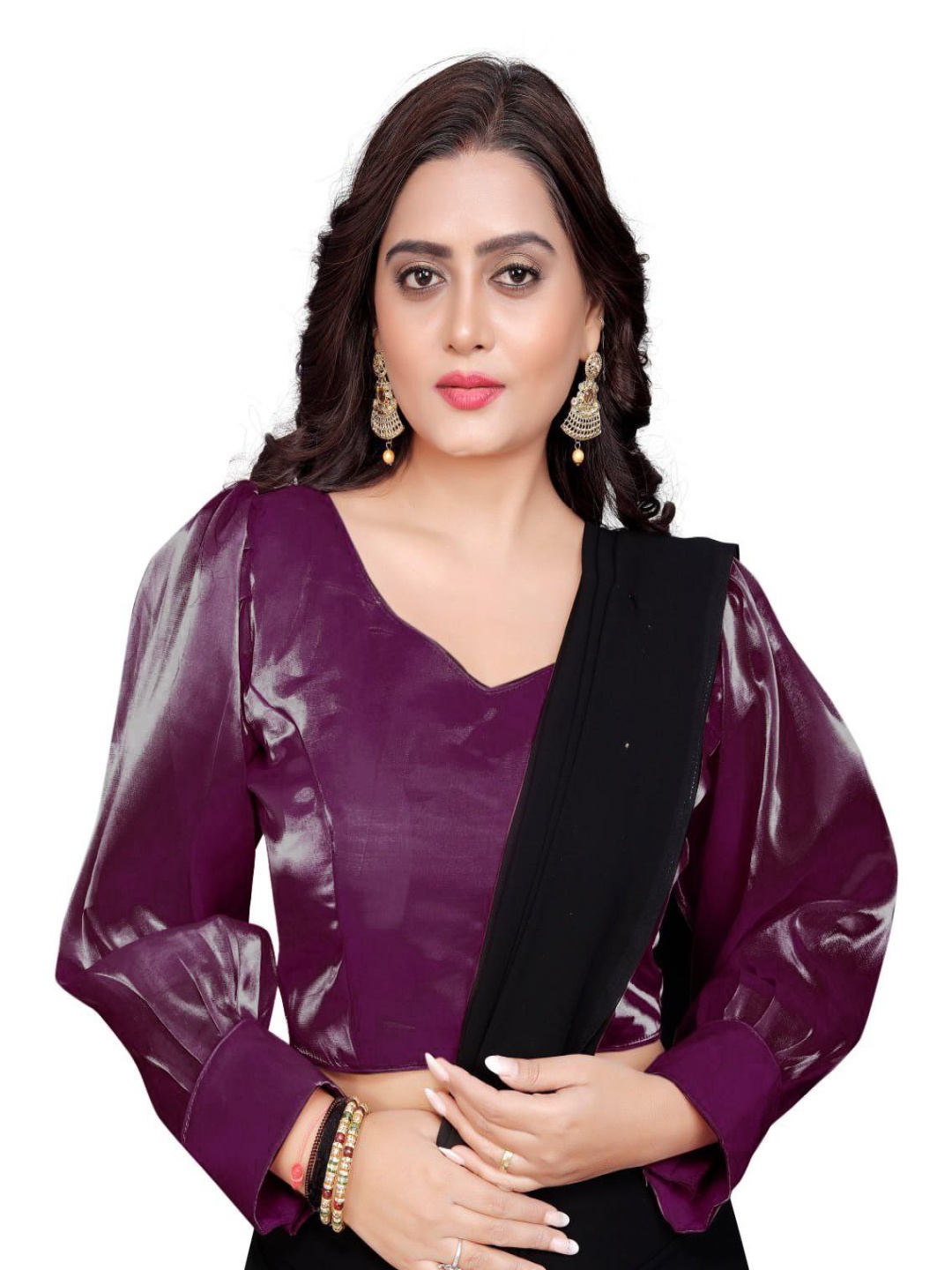 

HERE&NOW V Neck Plated Saree Blouse, Purple