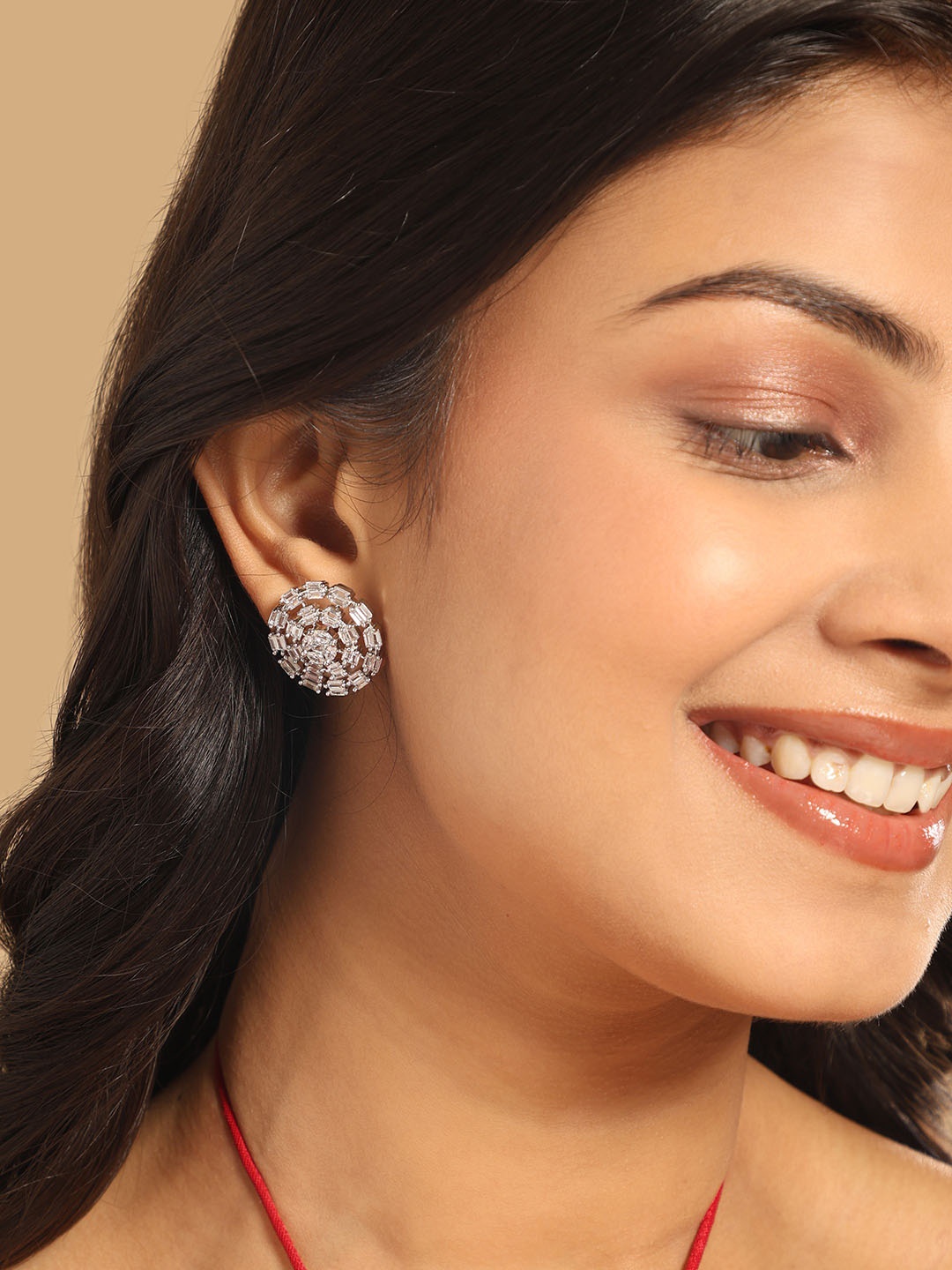 

Yinara Rhodium-Plated Cubic Zirconia Studded Floral Shaped Studs, Silver