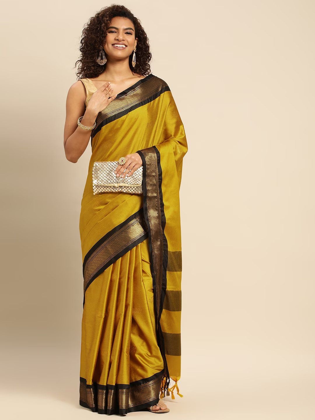 

DIVASTRI Woven Design Zari Pure Silk Mysore Silk Saree, Mustard