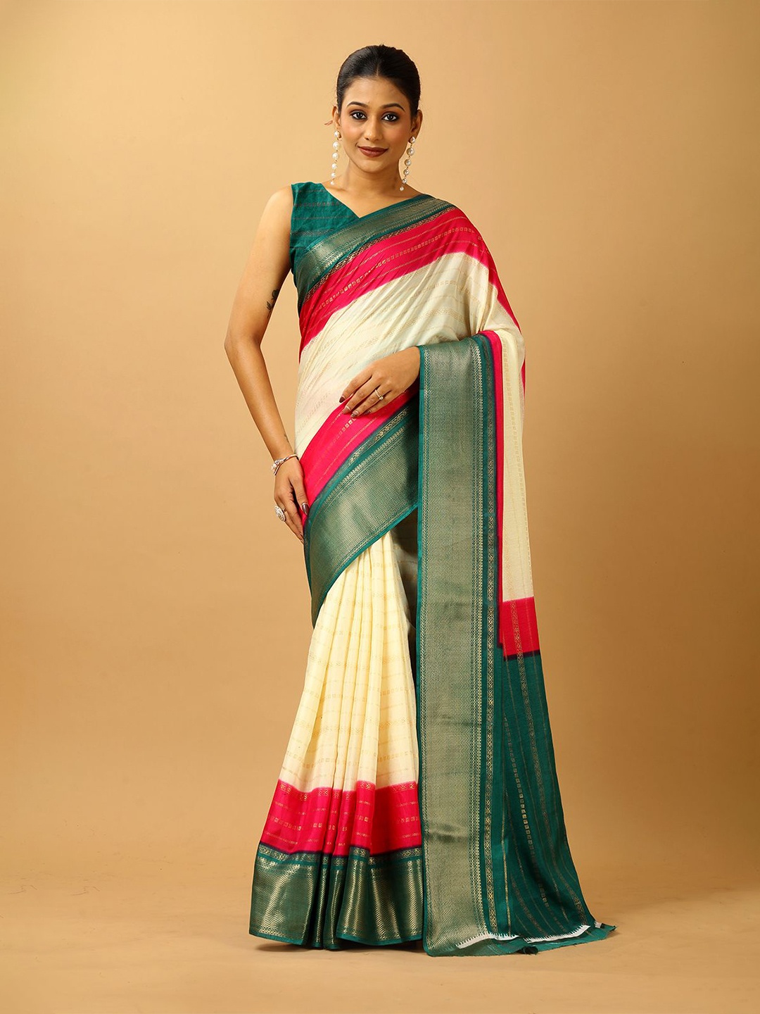 

A.V.M. SILK MILLS Ethnic Motifs Zari Saree, White