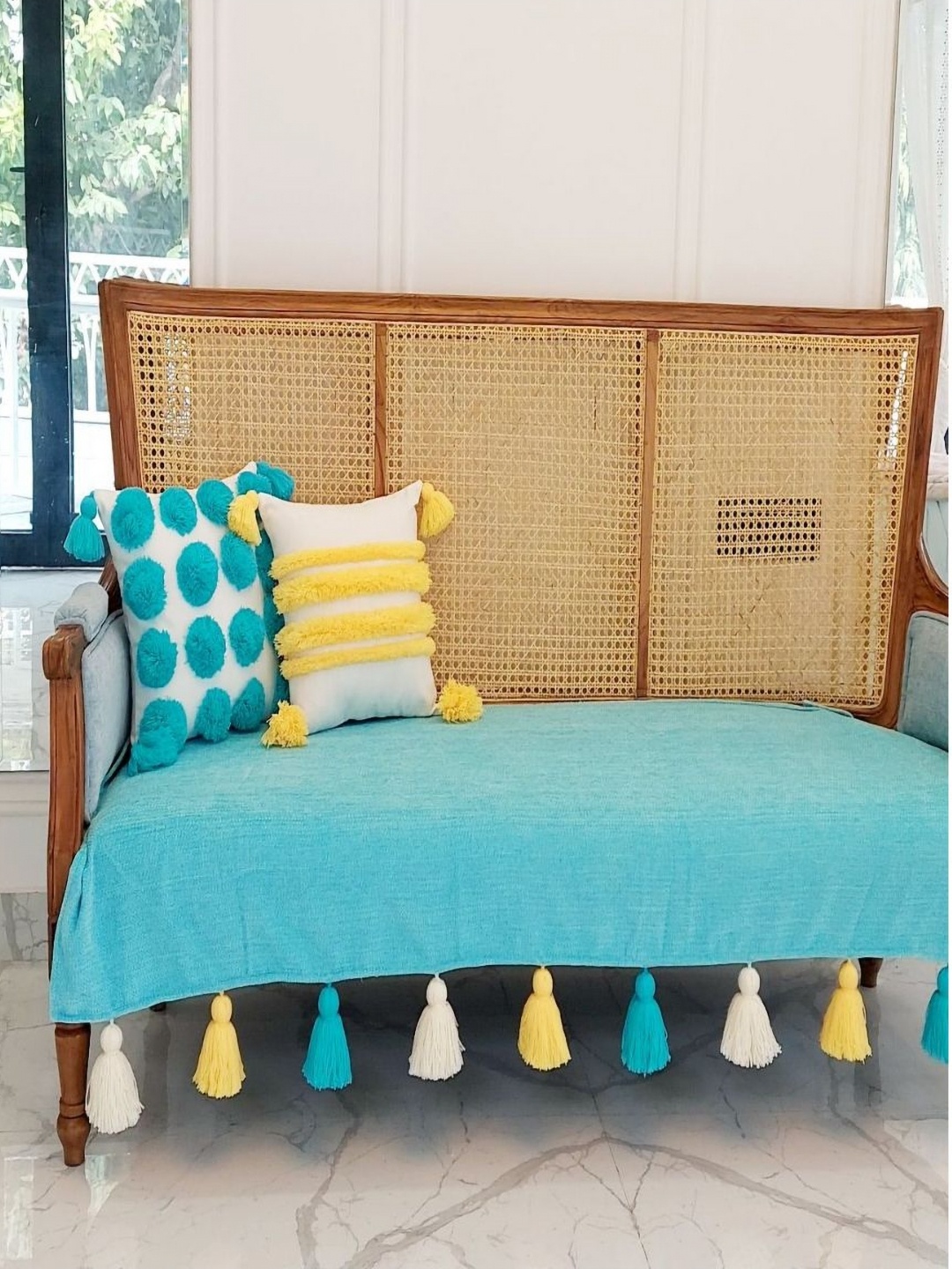

THROWPILLOW Turquoise Blue & Yellow 3 Seater Sofa Cover