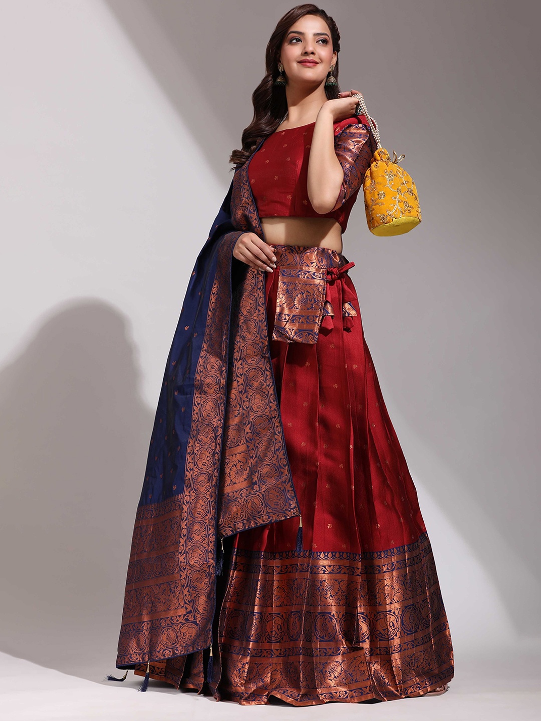 

DIVASTRI Semi-Stitched Lehenga & Unstitched Blouse With Dupatta, Maroon
