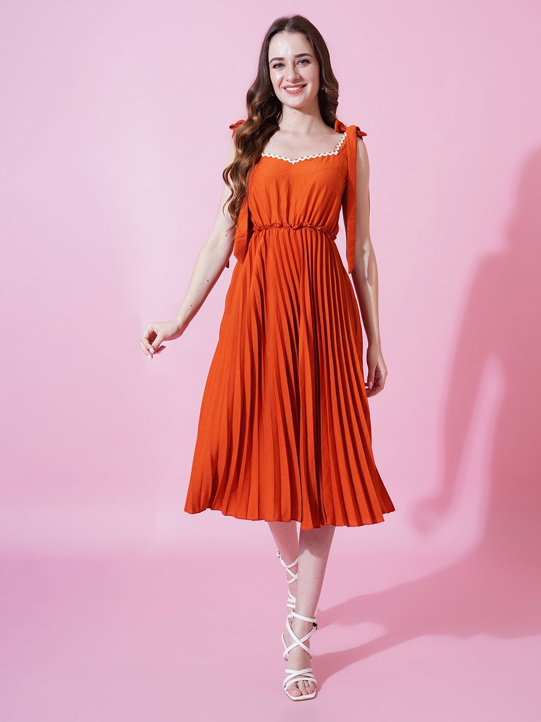 

YANAMORA Sweetheart Neck Fit & Flare Midi Dress, Orange