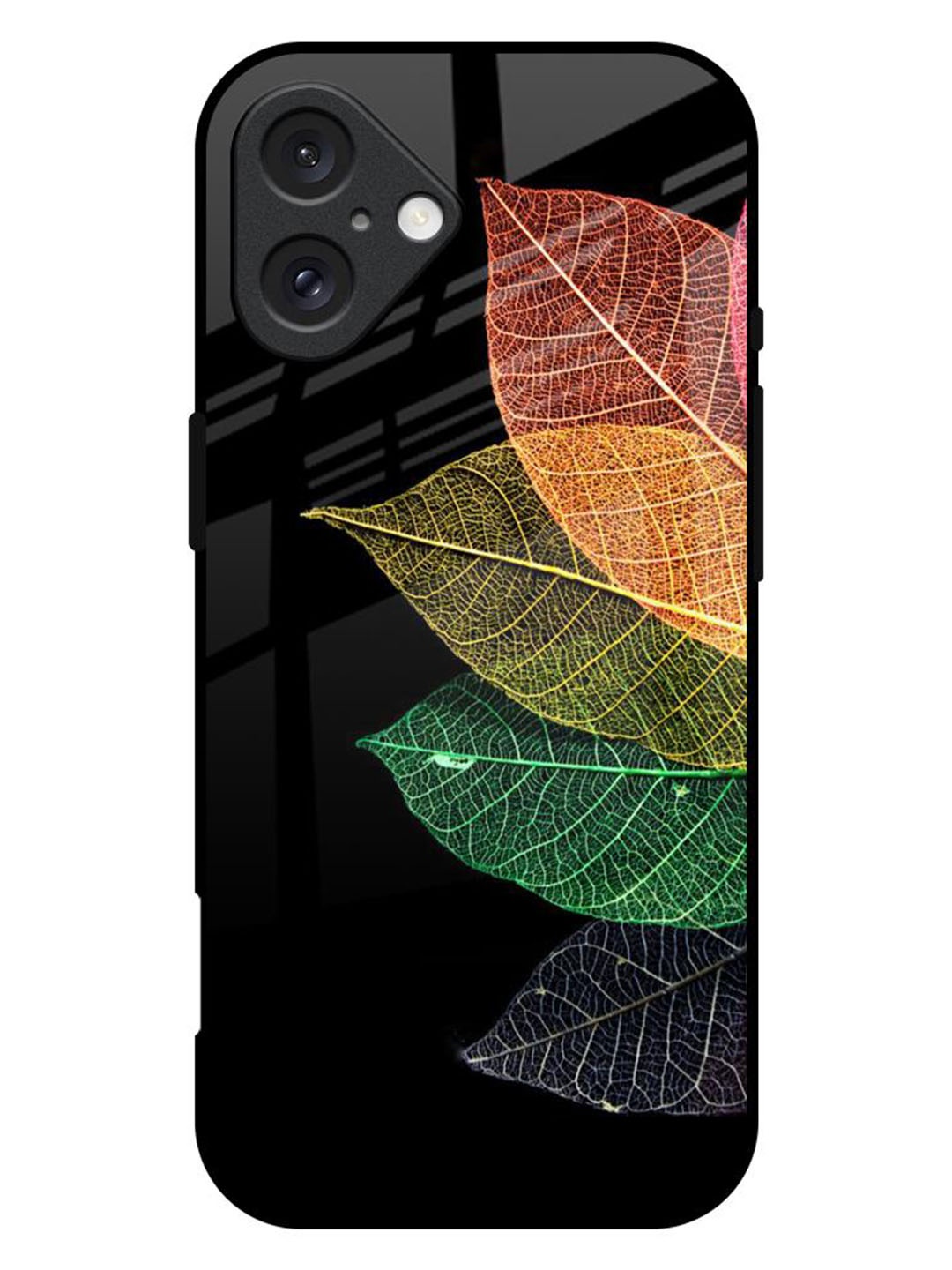 

QRIOH Colorful Leaves Real Tropical Printed iPhone 16 Plus Back Case, Black