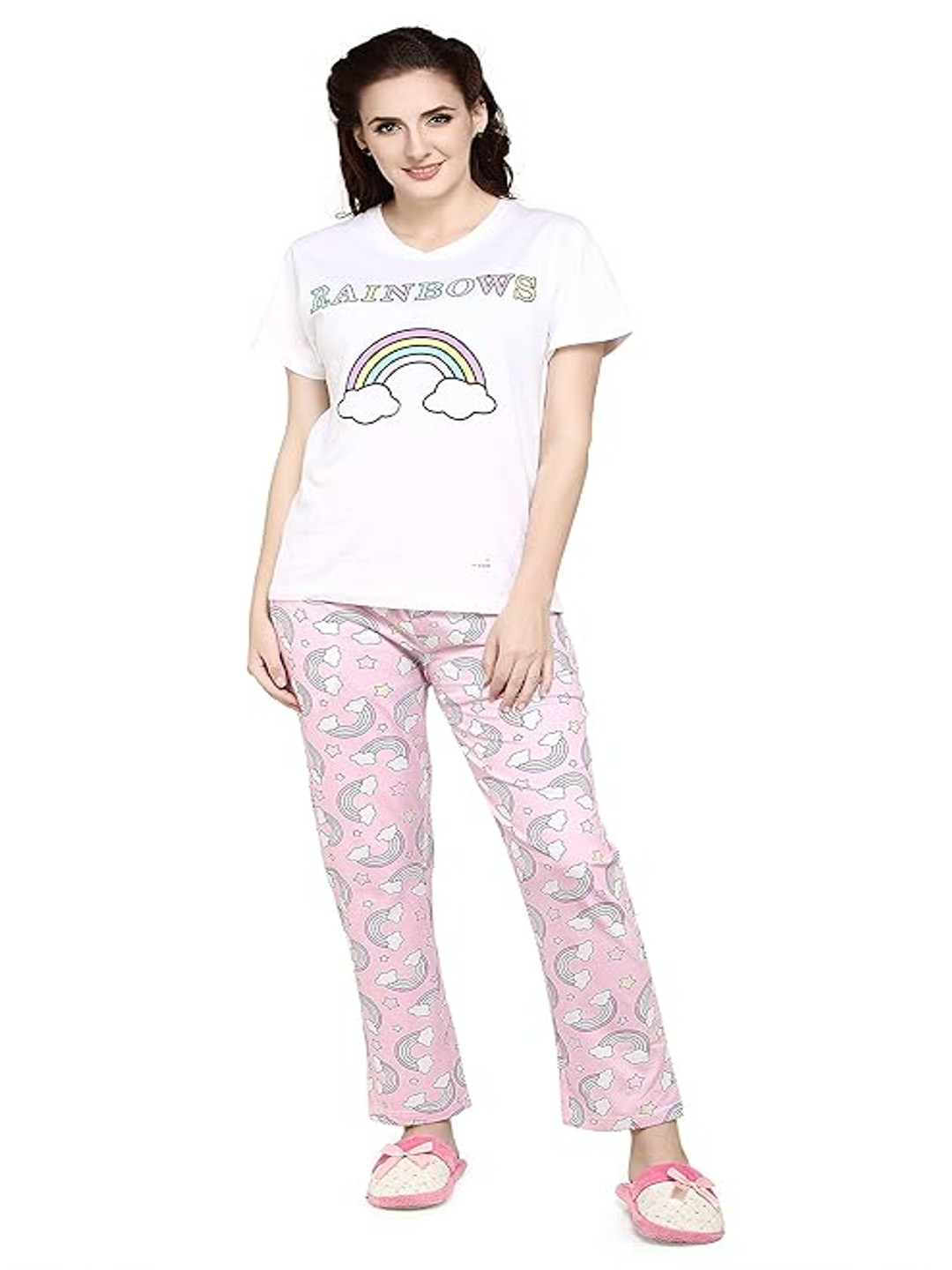 

evolove Women Printed Night suit, Pink