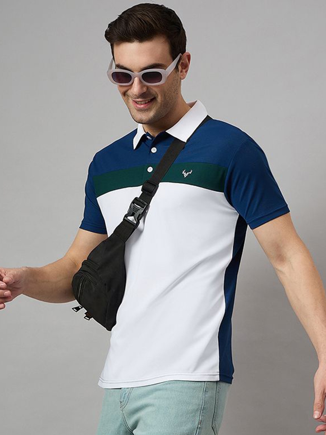 

BRONATION Men Colourblocked Polo Collar Cotton T-shirt, White