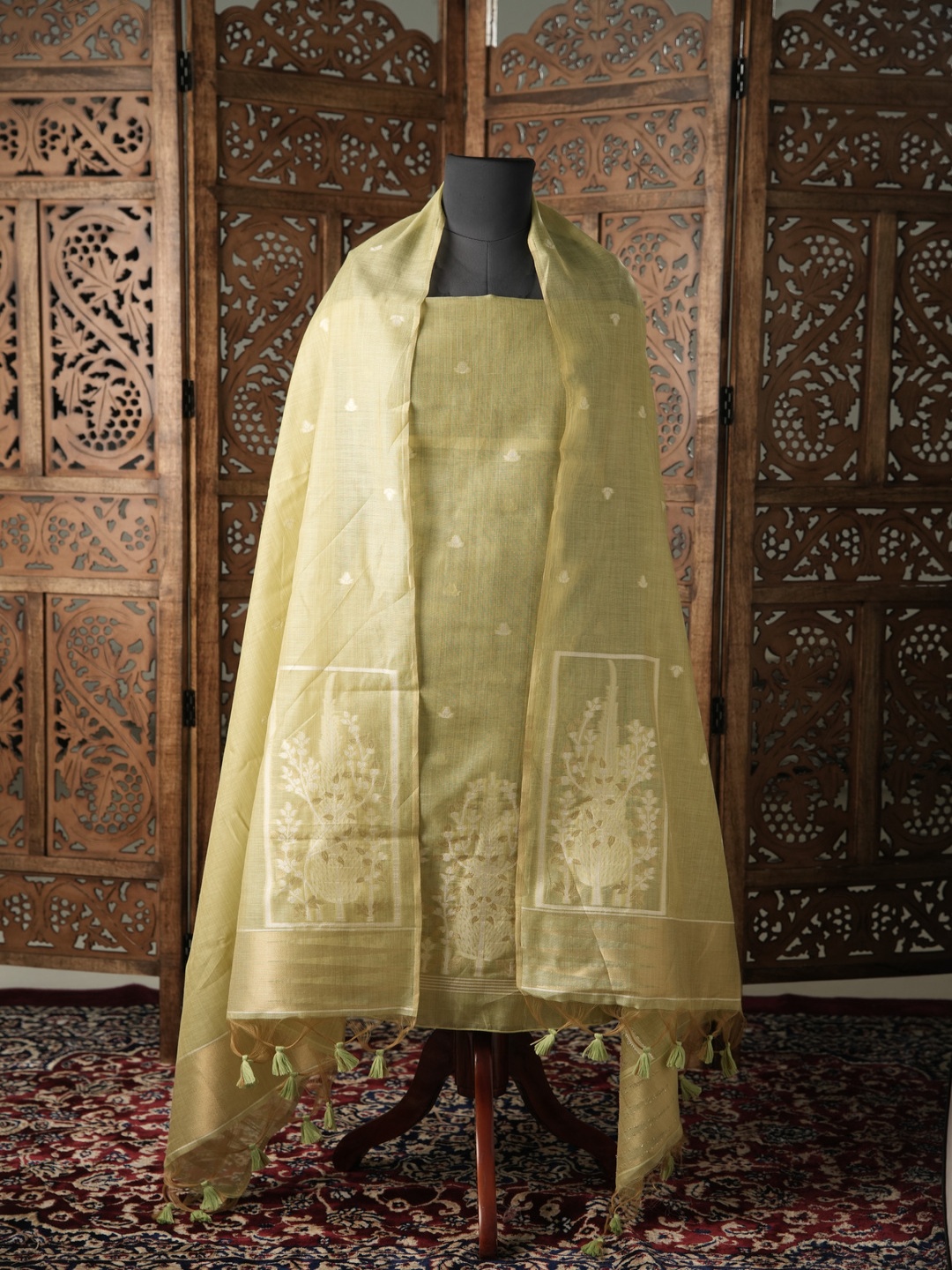 

GAJARAI Woven Design Unstitched Dress Material, Green