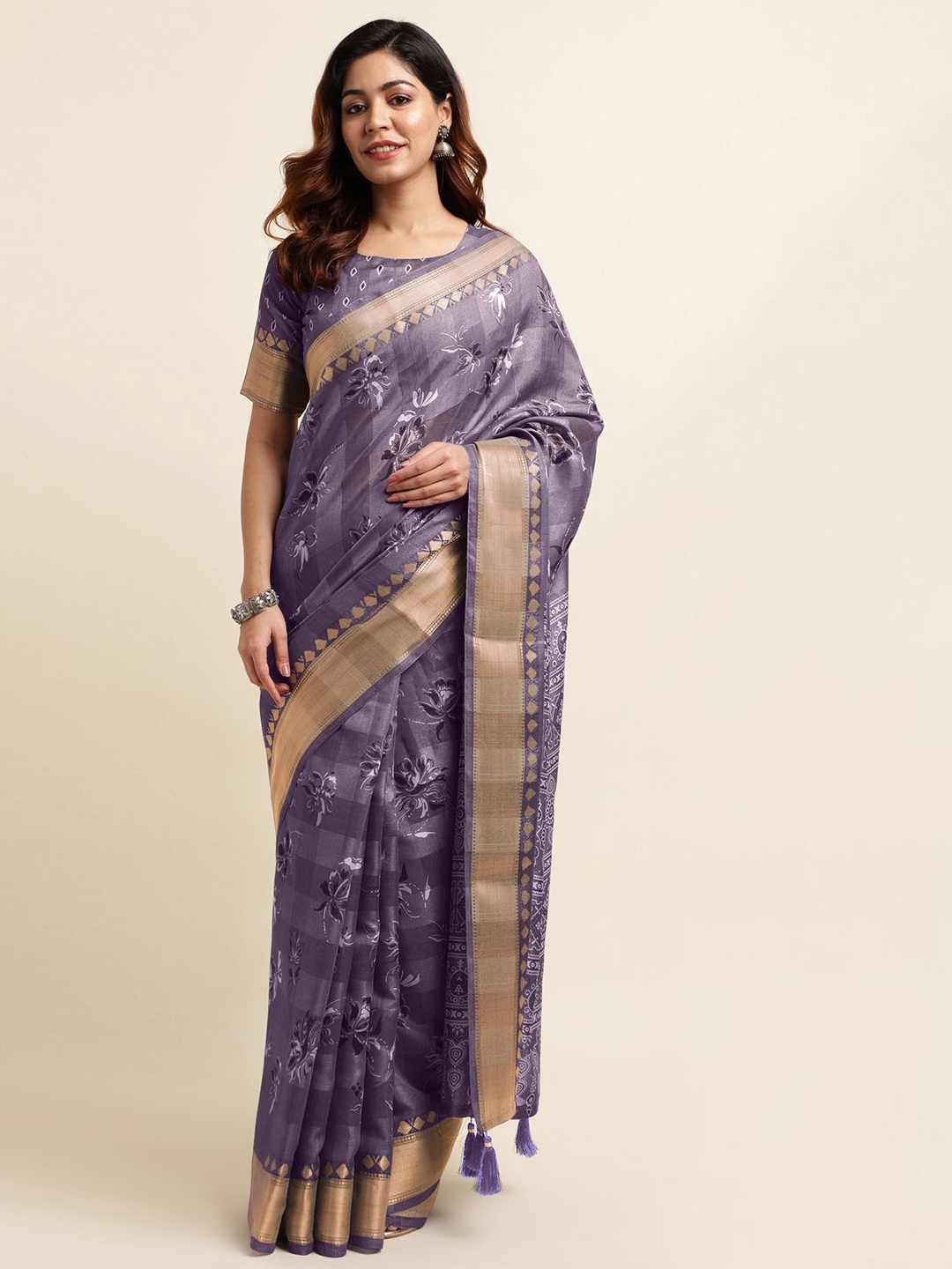 

KALINI Floral Zari Saree, Lavender