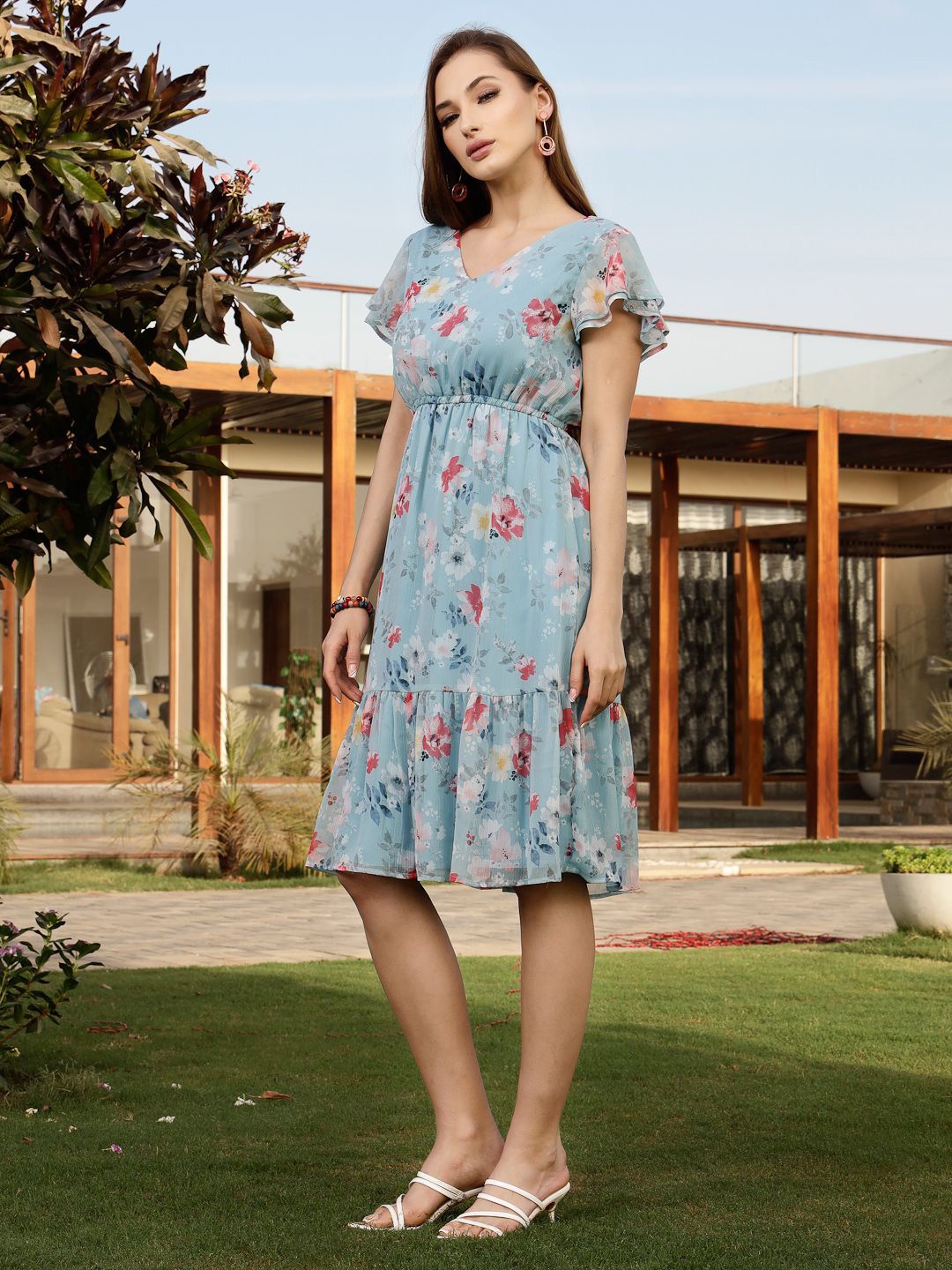 

Sera Women Floral Printed Fit & Flare Dress, Blue