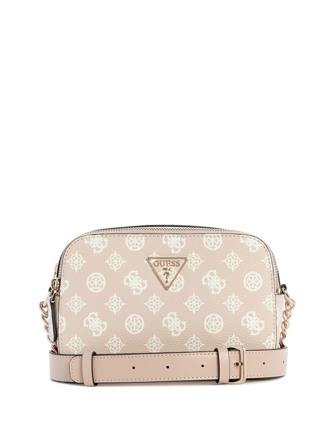 

GUESS Women Brand Logo Printed Structured Sling Bag, Beige