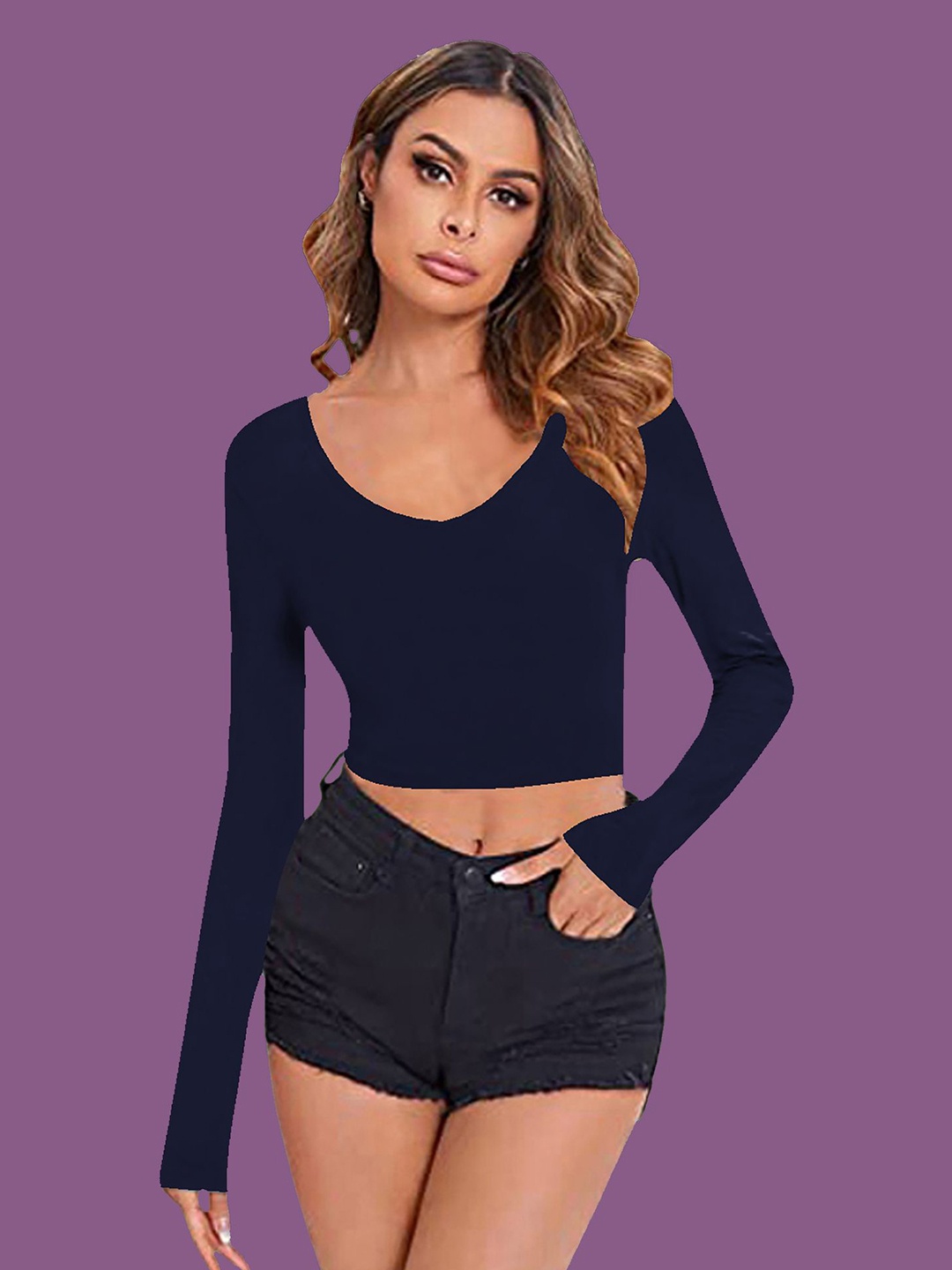 

Dream Beauty Fashion Women Crop Fitted Top, Navy blue