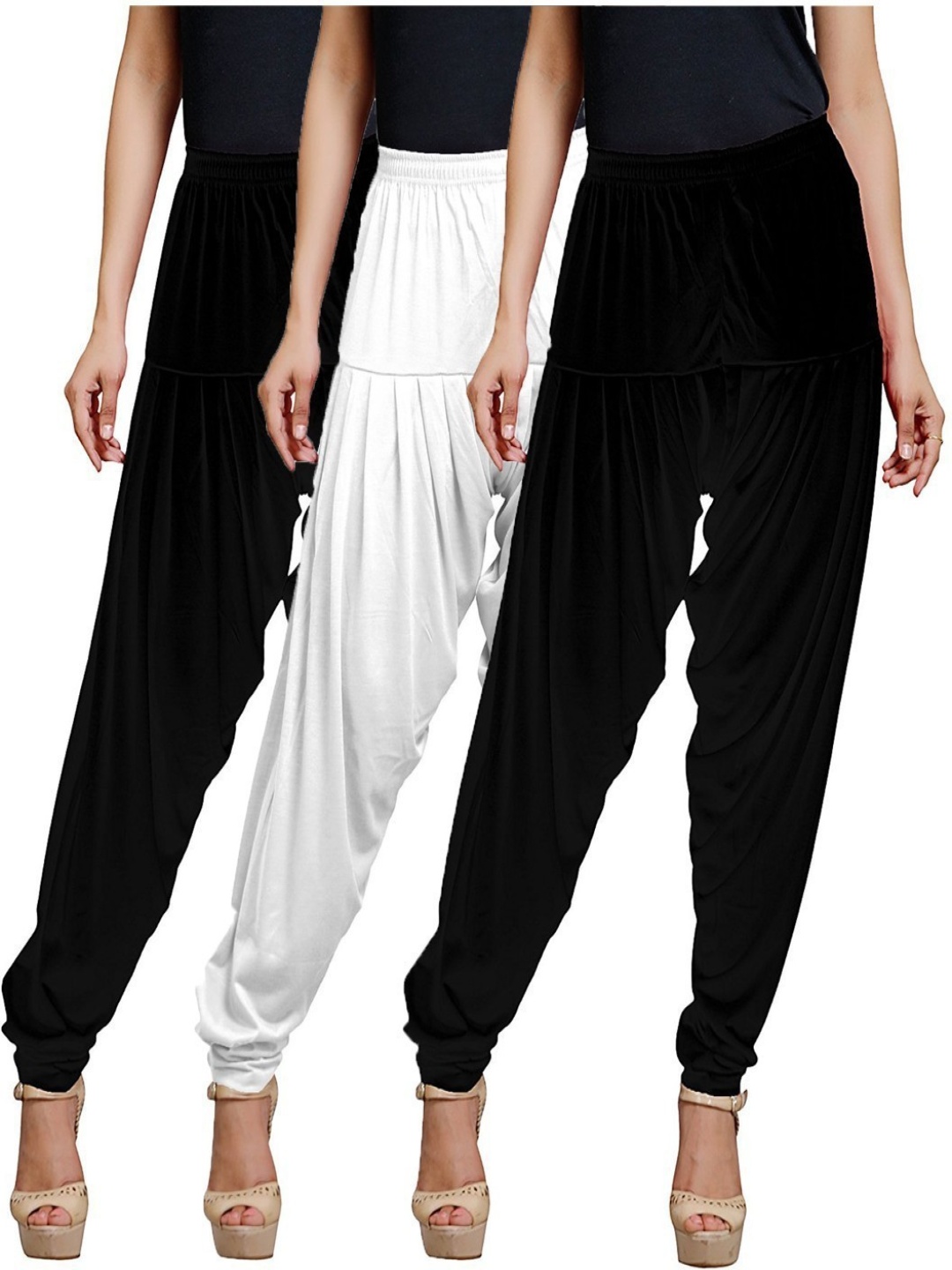

AFRA GARMENTS Women Pack Of 3 Mid-Rise Loose-Fit Patiala, Black