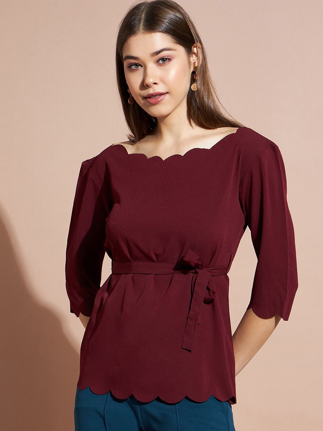 

DressBerry Crepe Cinched Waist Top, Maroon