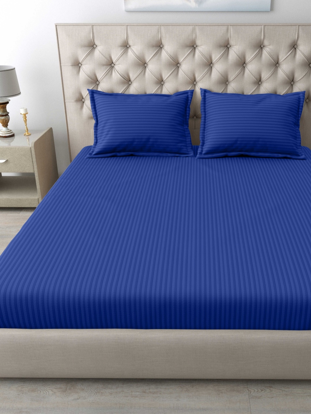 

MAFATLAL Blue Striped Cotton 210 TC King Bedsheet Set