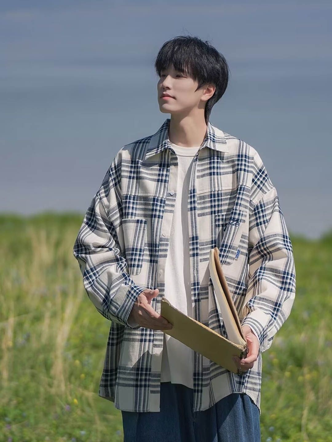 

StyleCast Men Oversized Spread Collar Tartan Checked Casual Shirt, White