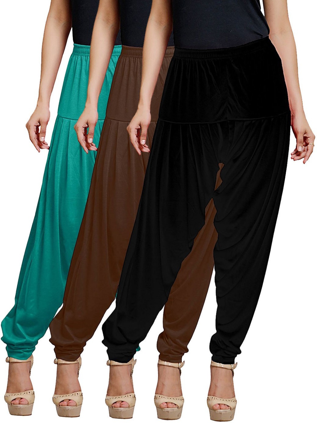 

AFRA GARMENTS Women Pack of 3 Mid-Rise Loose-Fit Patiala, Black