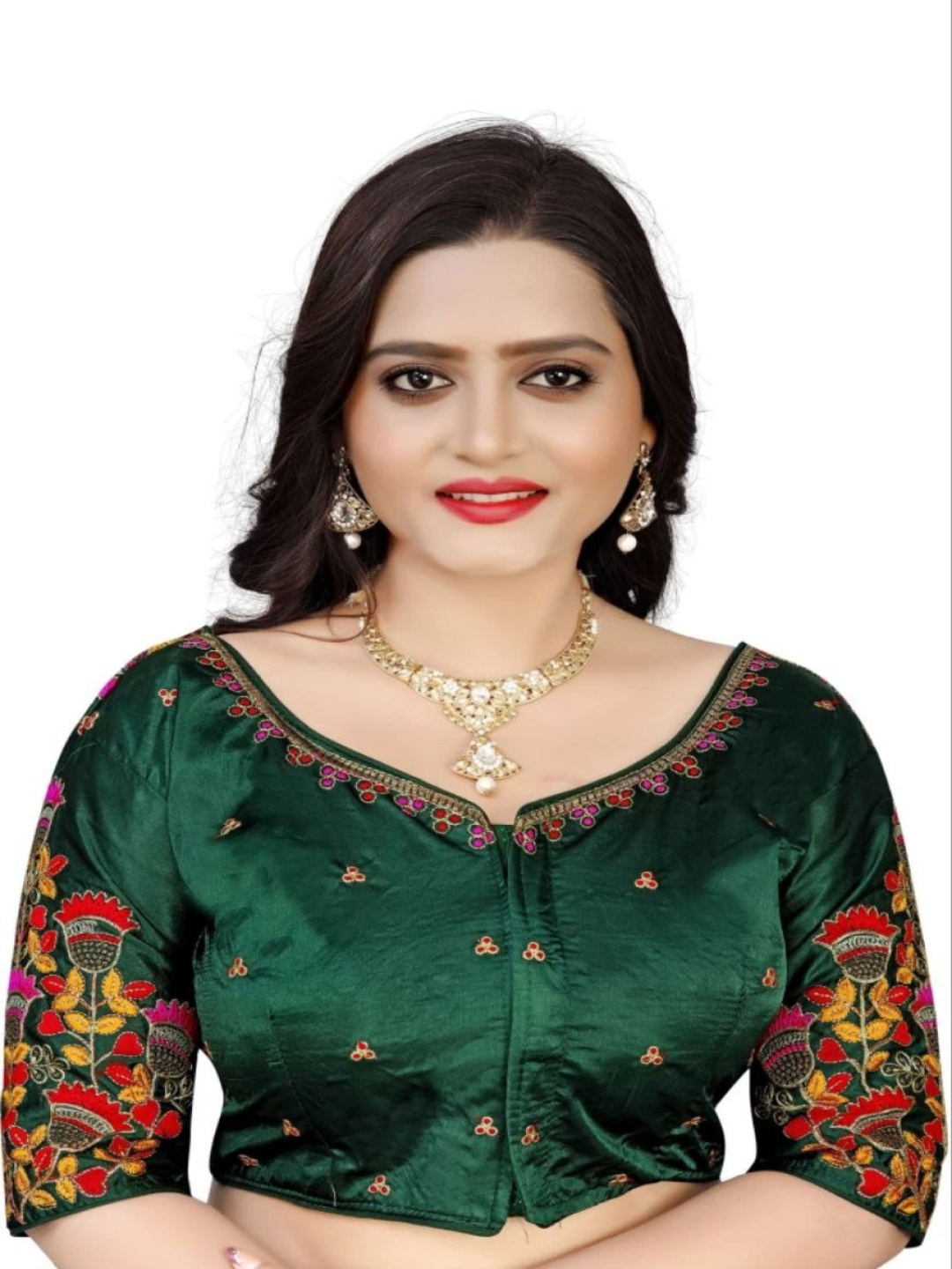 

HERE&NOW Women Embroidered Saree Blouse, Green