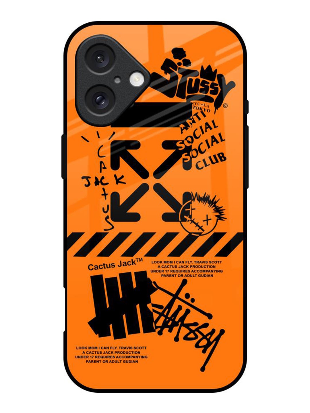 

QRIOH iPhone 16 Anti Social Club Glass Back Case, Orange