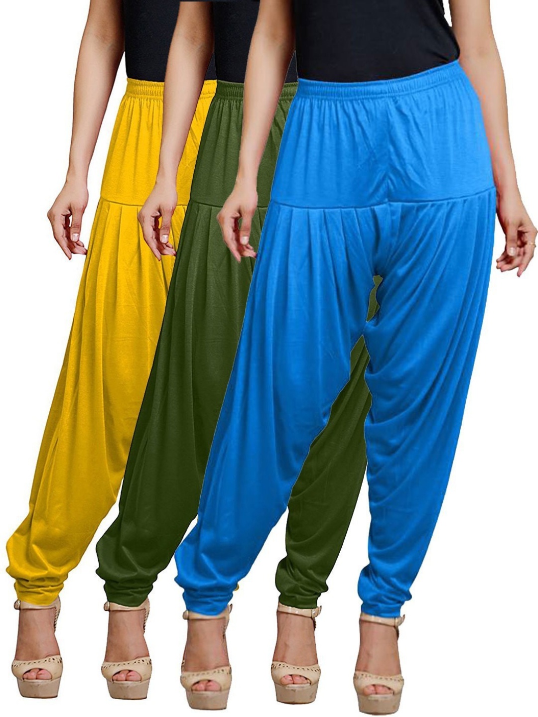 

AFRA GARMENTS Women Pack Of 3 Loose Fit Mid Rise Patiala, Yellow